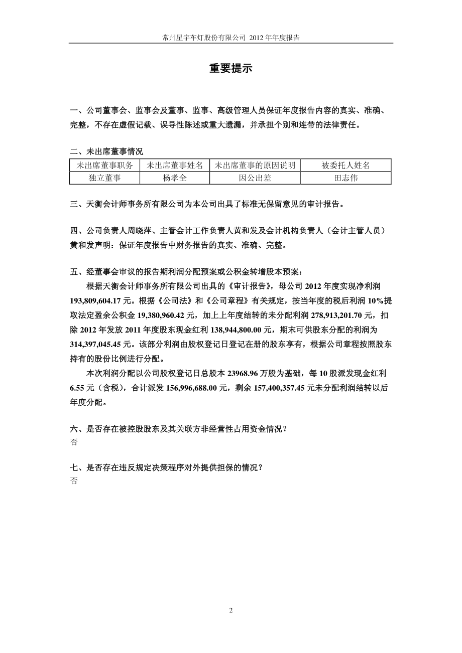 601799_2012_星宇股份_2012年年度报告_2013-04-18.pdf_第2页