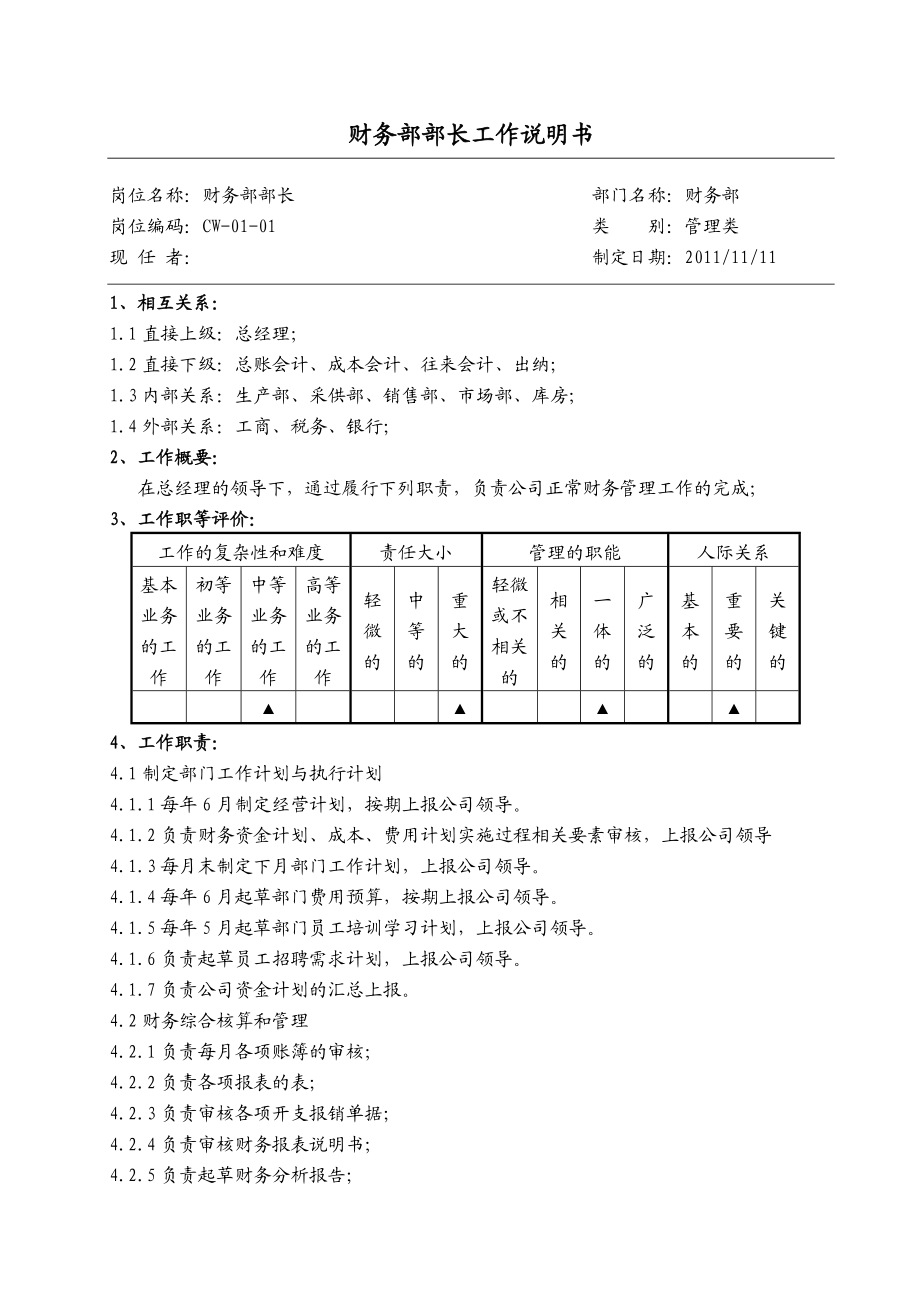 生产企业财务部岗位职责及权限.doc_第2页