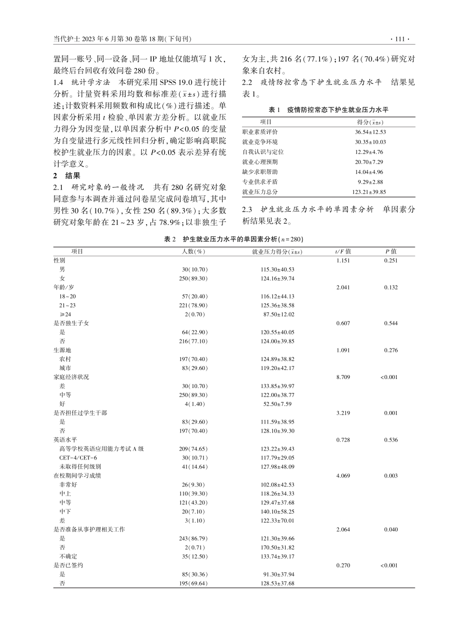 后疫情时代高职院校护生就业压力水平及其影响因素的研究.pdf_第2页