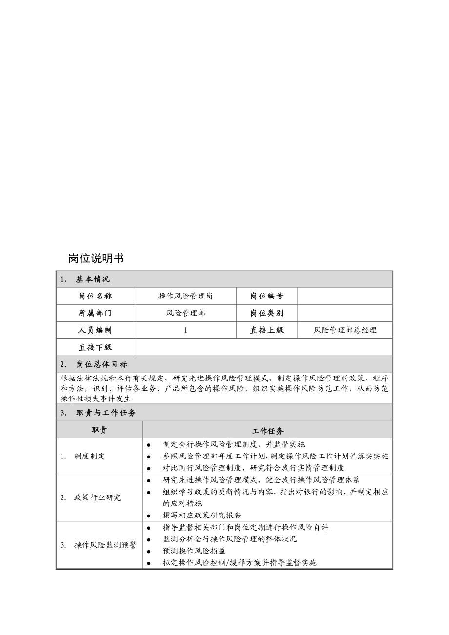 岗位说明书--风险管理部--操作风险管理岗.doc_第1页