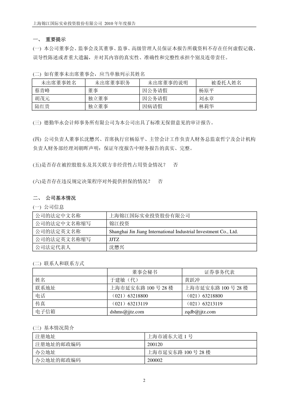 600650_2010_锦江投资_2010年年度报告_2011-03-30.pdf_第3页