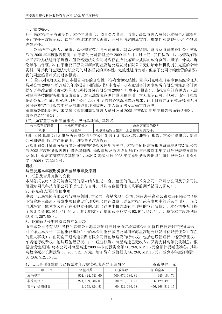 600185_2008_＊ST海星_2008年年度报告(修订版)_2009-07-03.pdf_第3页