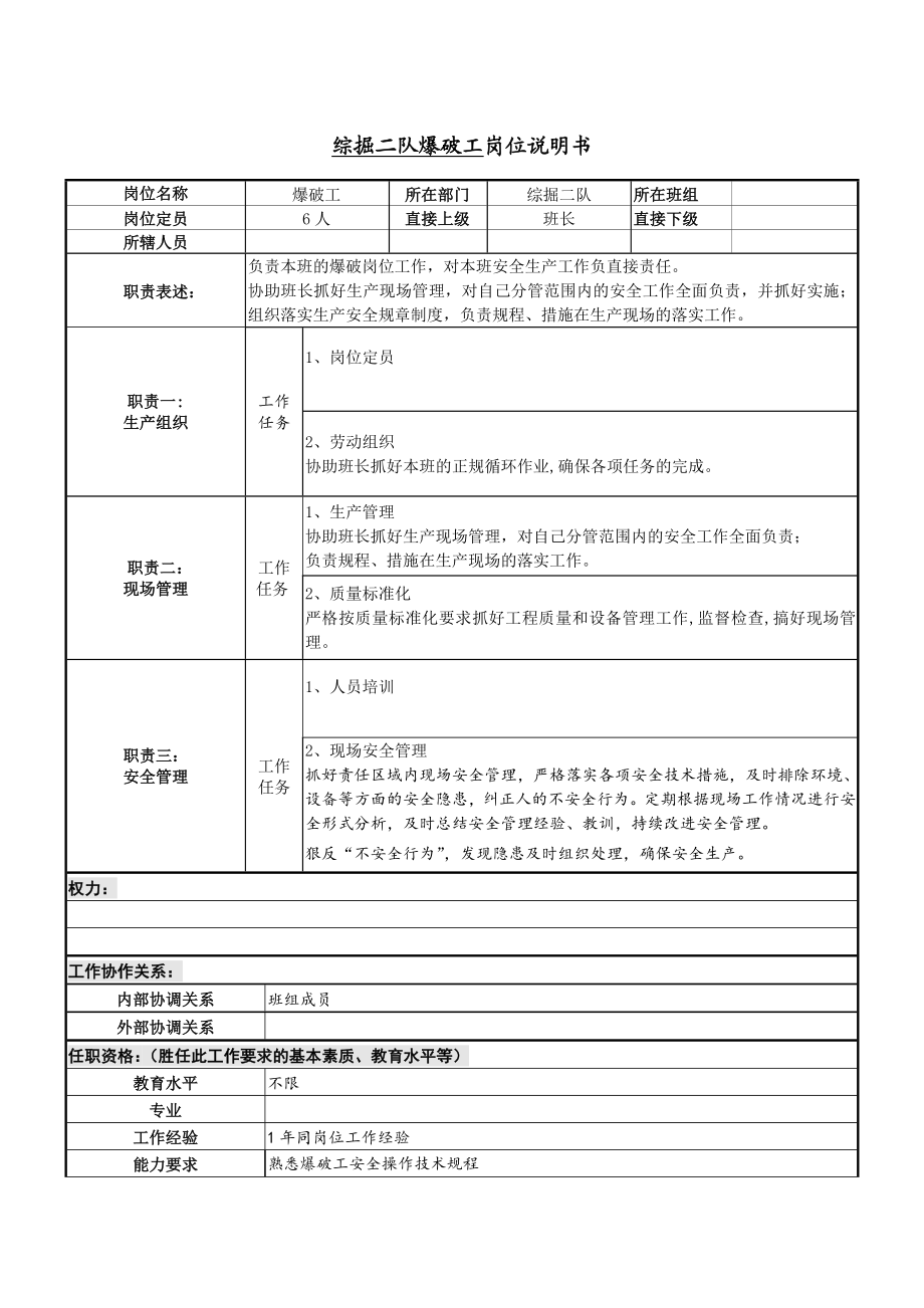 爆破工岗位说明书.doc_第1页