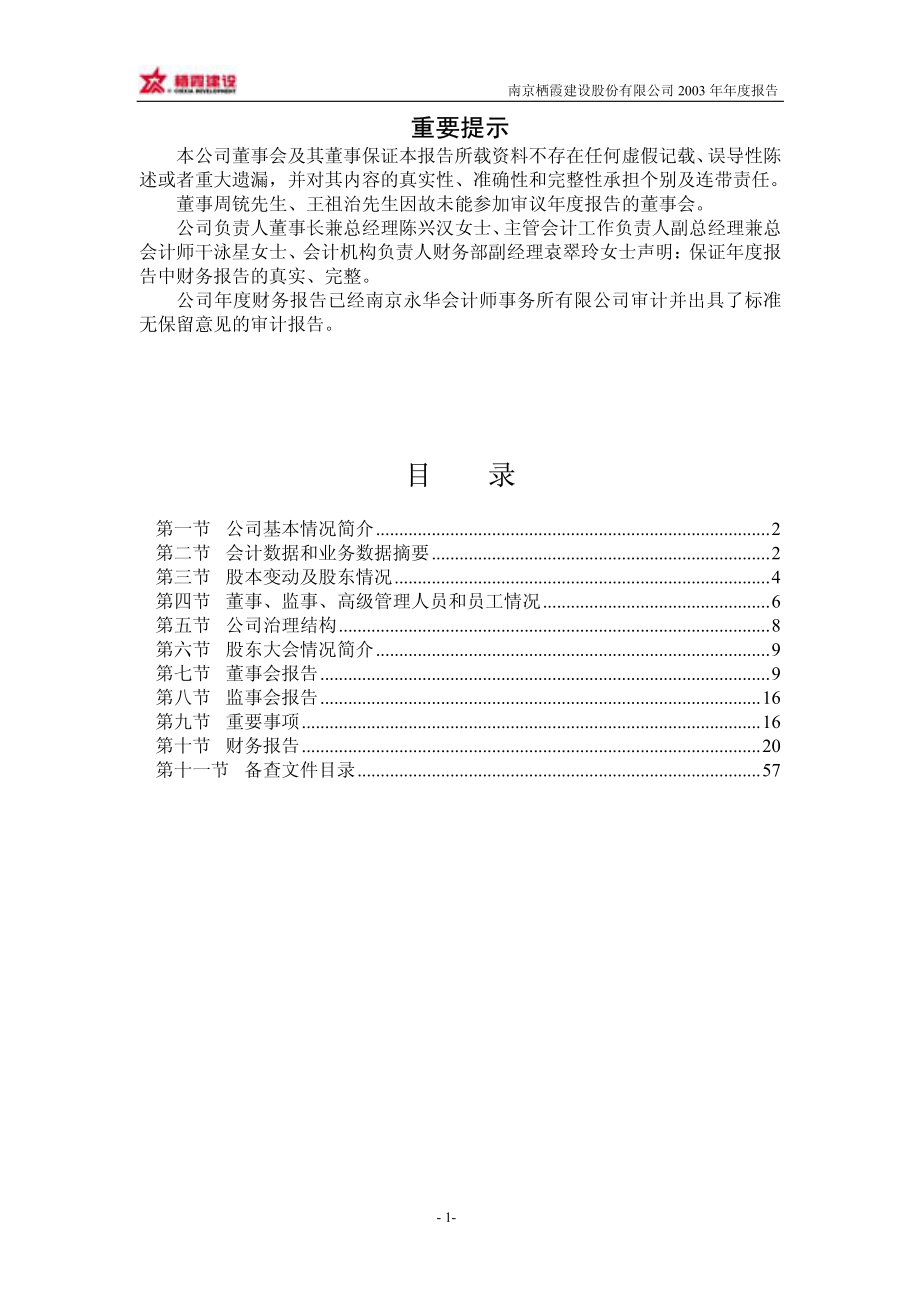 600533_2003_栖霞建设_栖霞建设2003年年度报告_2004-03-25.pdf_第2页