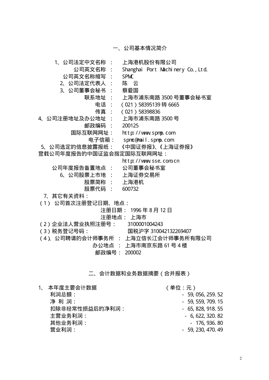 600732_2001_爱旭股份_上海港机2001年年度报告_2002-04-15.pdf_第2页