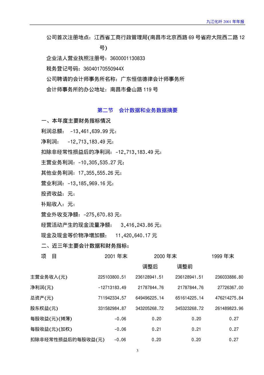 000650_2001_仁和药业_九江化纤2001年年度报告_2002-04-18.pdf_第3页