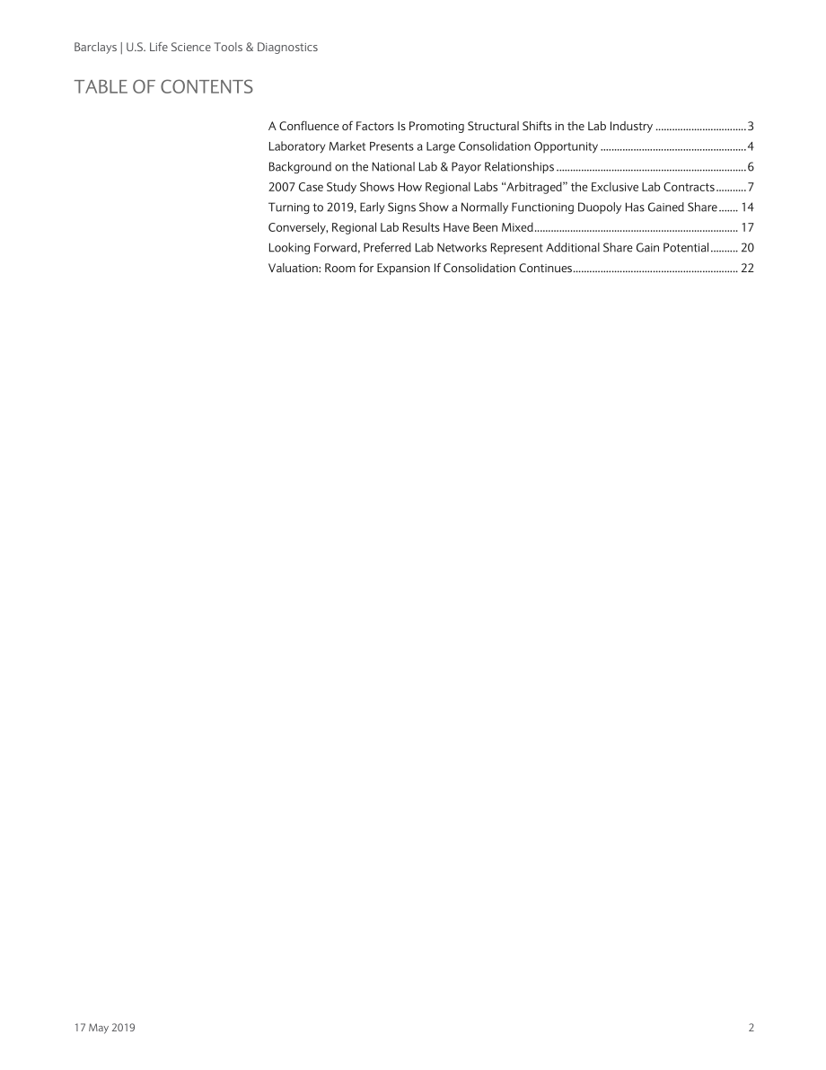 巴克莱-美股-医疗保健行业-美国生命科学与诊断：实验室产业更新-2019.5.17-32页 (2).pdf_第3页