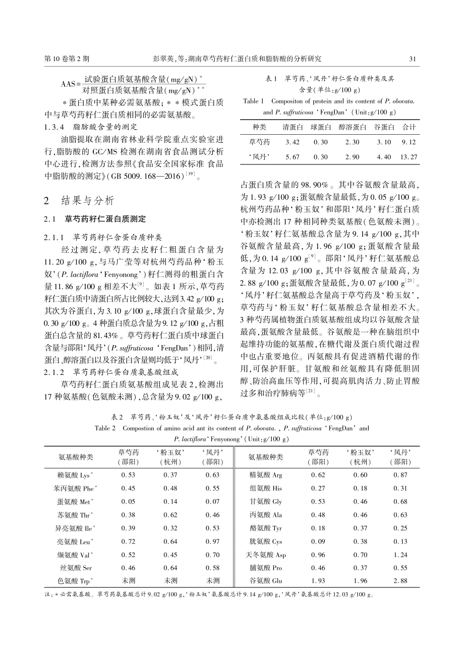 湖南草芍药籽仁蛋白质和脂肪酸的分析研究.pdf_第3页