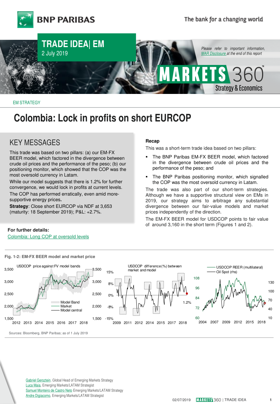 巴黎银行-新兴市场-外汇策略-哥伦比亚：锁定空头EURCOP的利润-20190702-6页.pdf_第1页