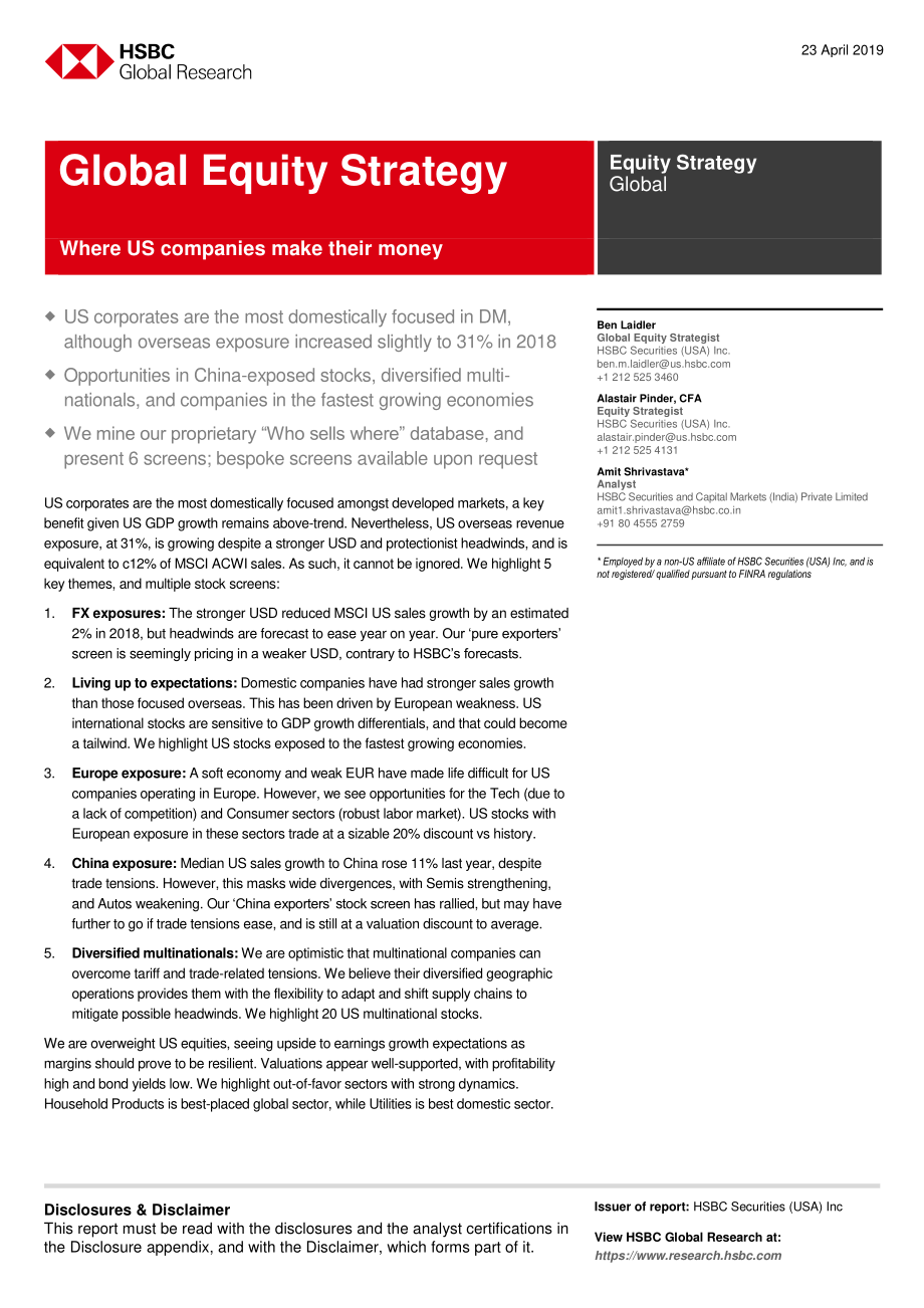 汇丰银行-全球-股票策略-全球股市策略：美国公司从何处赚钱？-2019.4.23-25页.pdf_第1页