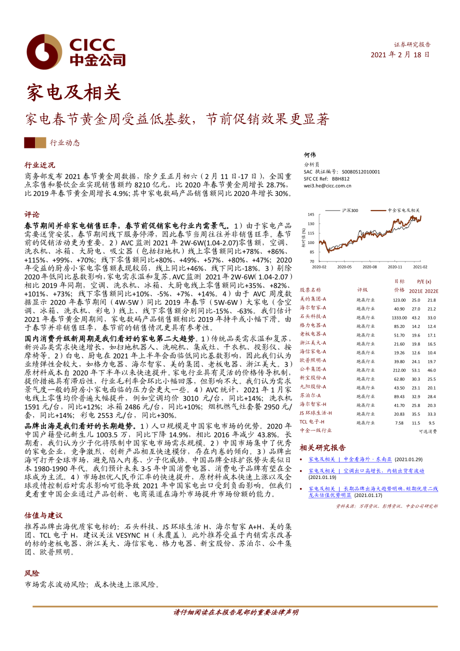 家电及相关行业：家电春节黄金周受益低基数节前促销效果更显著-20210218-中金公司-12页 (2).pdf_第1页