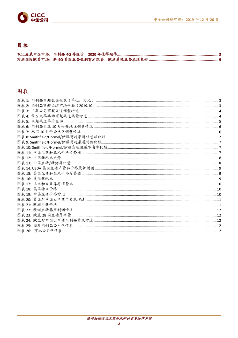 非酒类食品饮料行业猪肉月报：预计4Q19双汇与万洲趋势向好-20191226-中金公司-15页.pdf_第3页