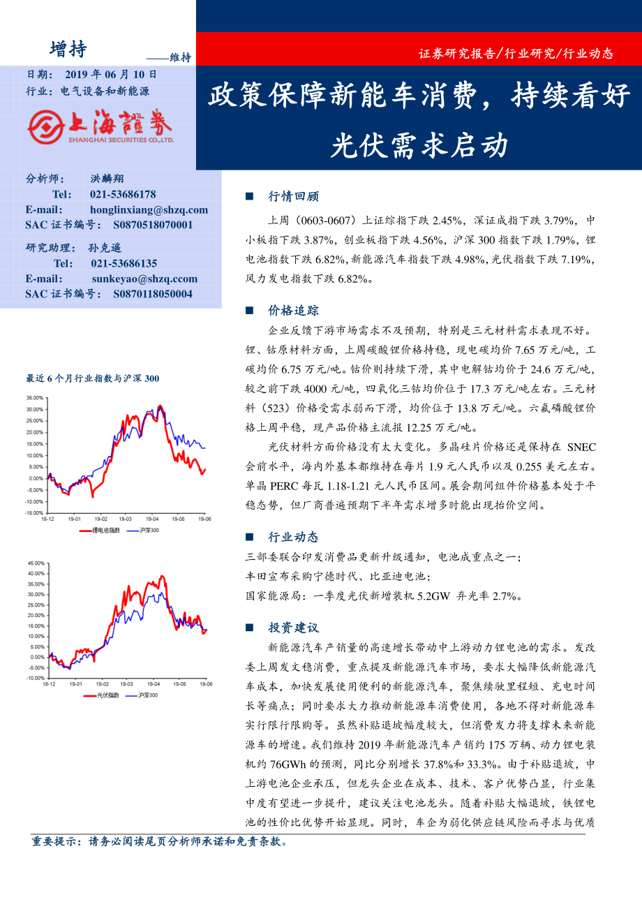 电气设备和新能源行业：政策保障新能车消费持续看好光伏需求启动-20190610-上海证券-15页 (2).pdf_第1页