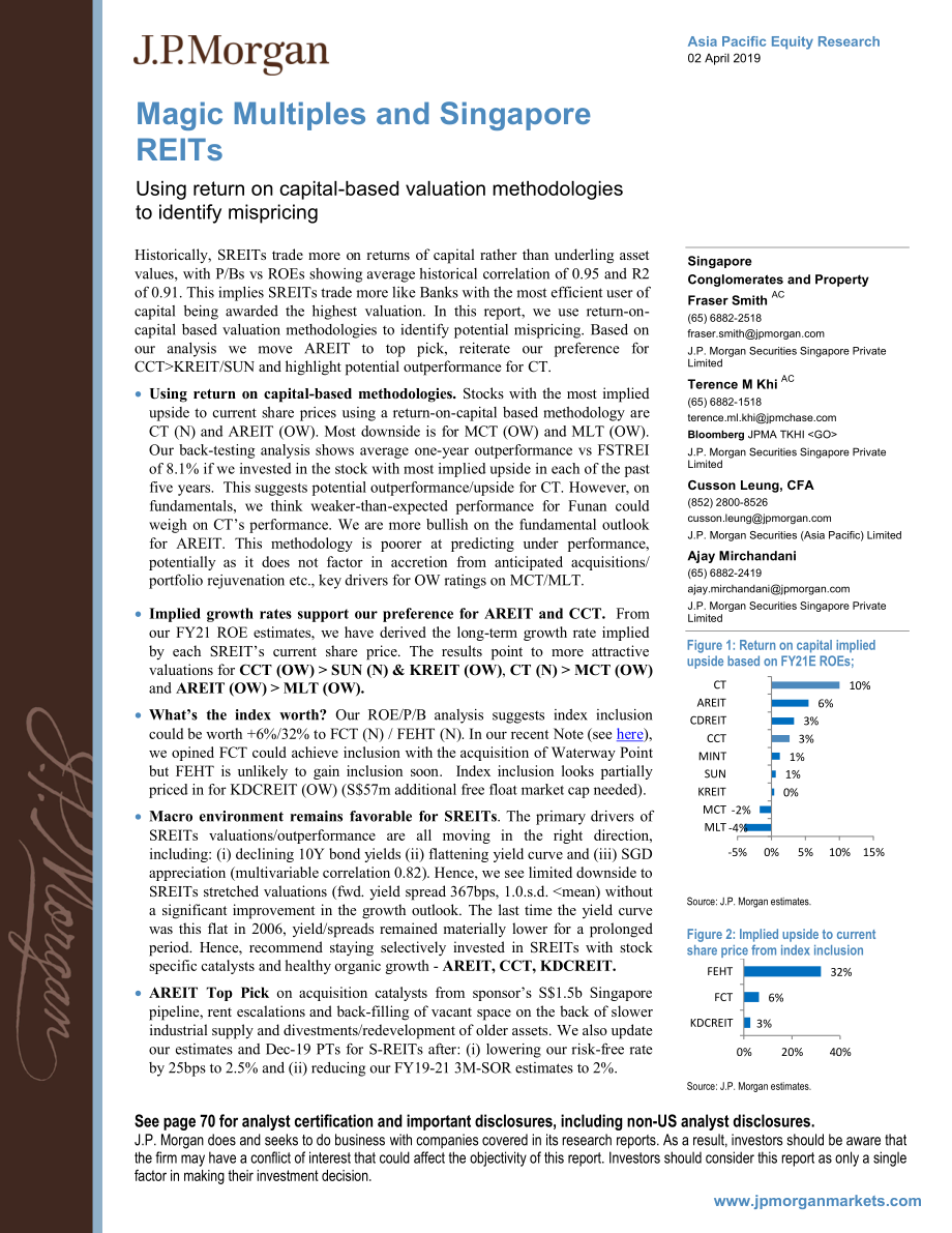 J.P. 摩根-亚太地区-房地产行业-新加坡REITs：使用基于资本回报的估值方法来识别错误定价-2019.4.2-72页.pdf_第1页
