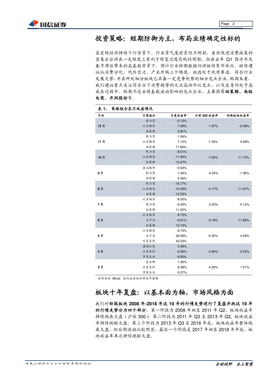 纺织服装行业1月份投资策略：短期布局业绩确定性十年复盘把握长期机遇-20190117-国信证券-21页.pdf_第3页