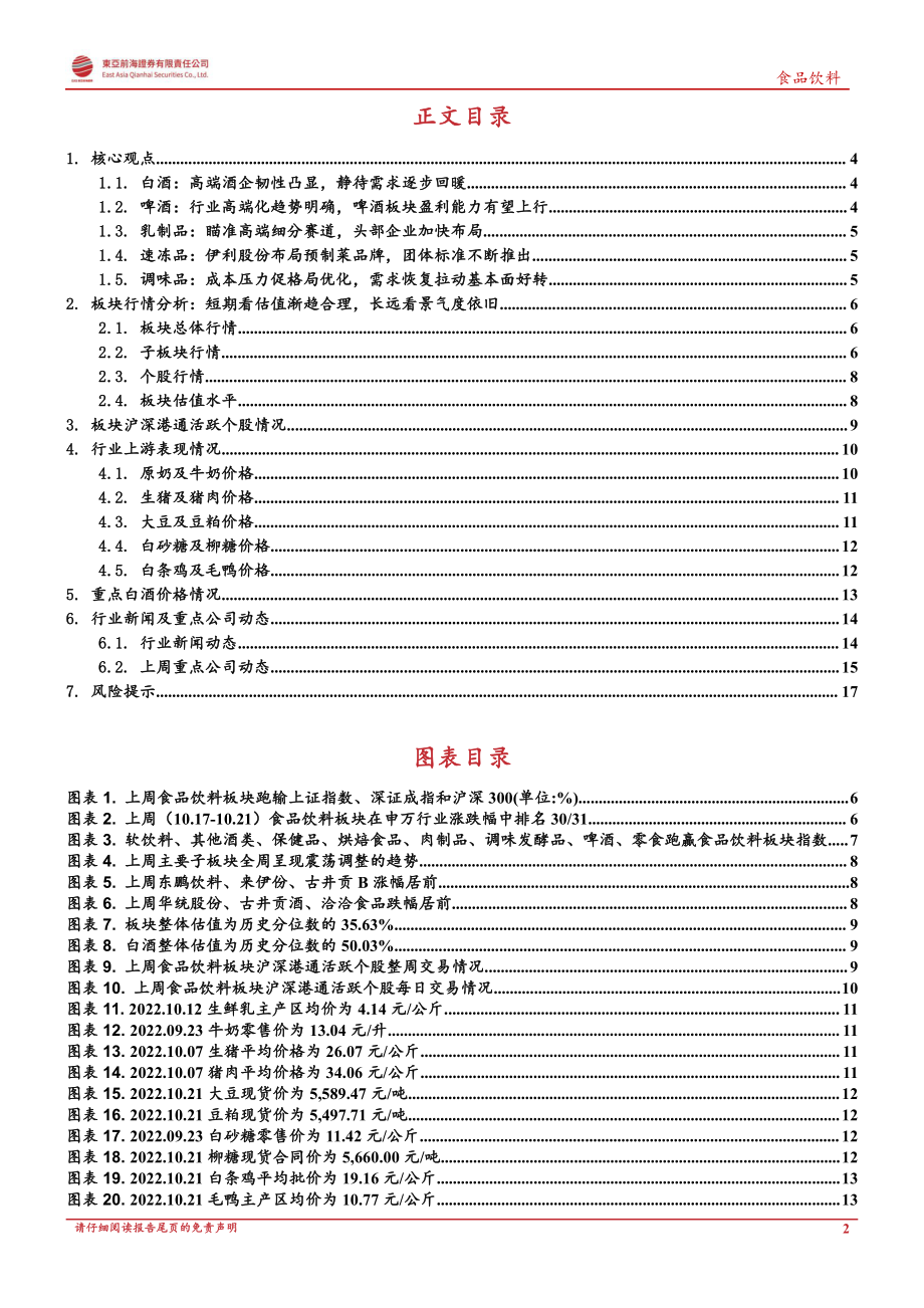 20221024-东亚前海证券-食品饮料行业周报：需求复苏持续韧性表现支撑确定性.pdf_第2页