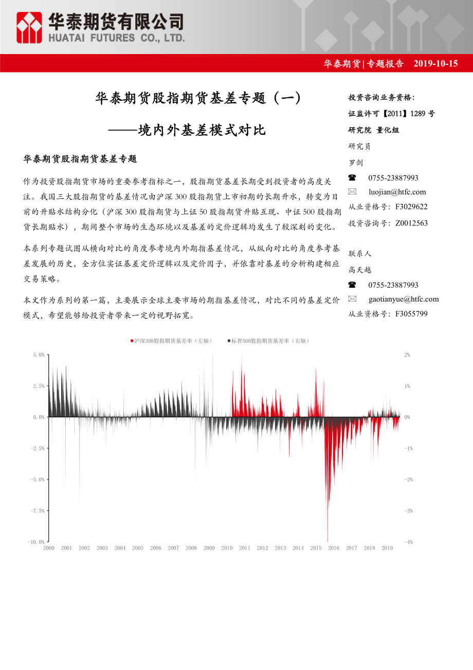 股指期货基差专题（一）：境内外基差模式对比-20191015-华泰期货-16页.pdf_第1页