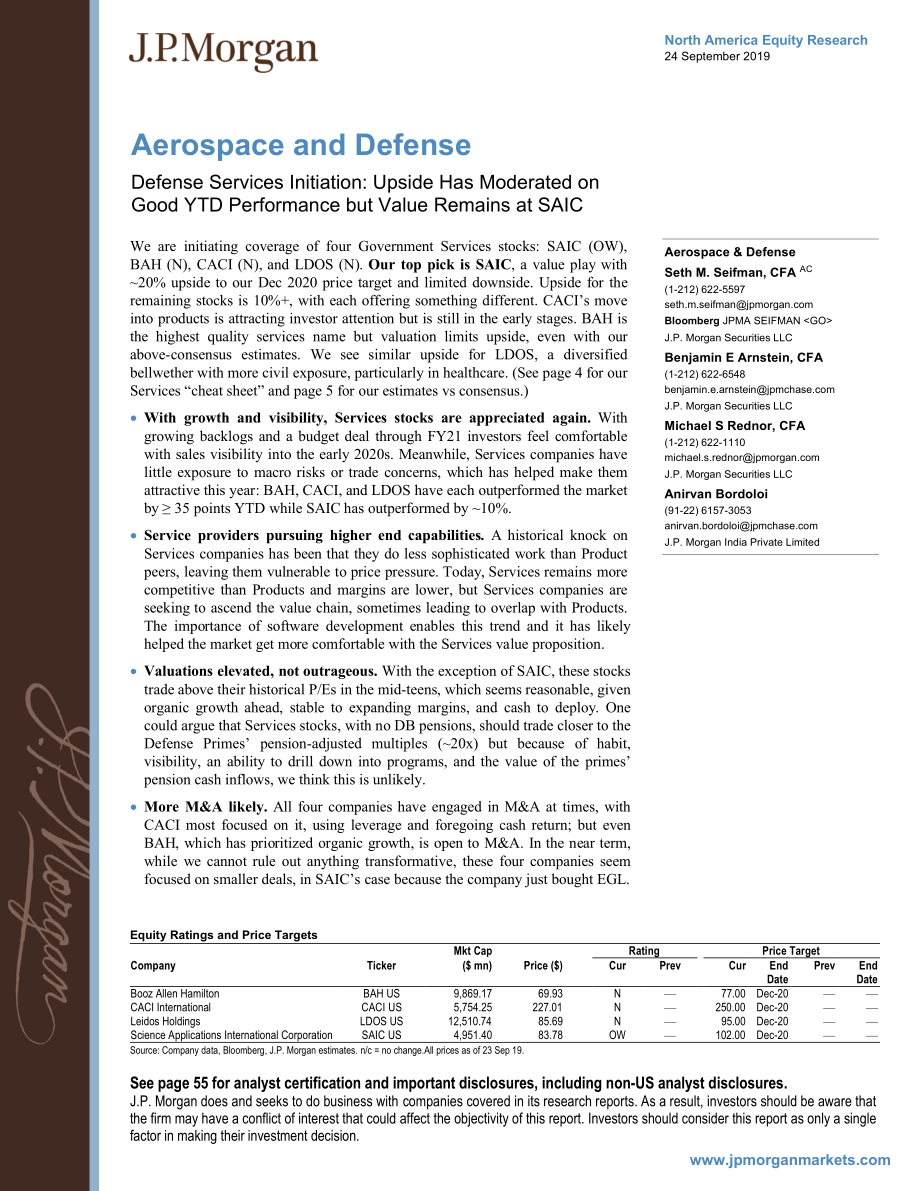 J.P. 摩根-美股-航空航天与国防行业-航空航天与国防：年初至今表现良好但上汽集团的价值仍在下降-2019.9.24-60页.pdf_第1页