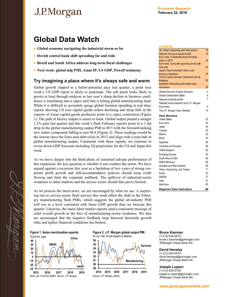 J.P. 摩根-全球-宏观策略-全球宏观数据观察-2019.2.22-92页.pdf_第1页