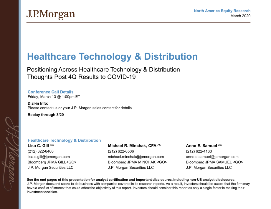J.P. 摩根-美股-医疗科技行业-医疗科技与渠道：2019年四季度对COVID-19的思考-2020.3-73页.pdf_第1页