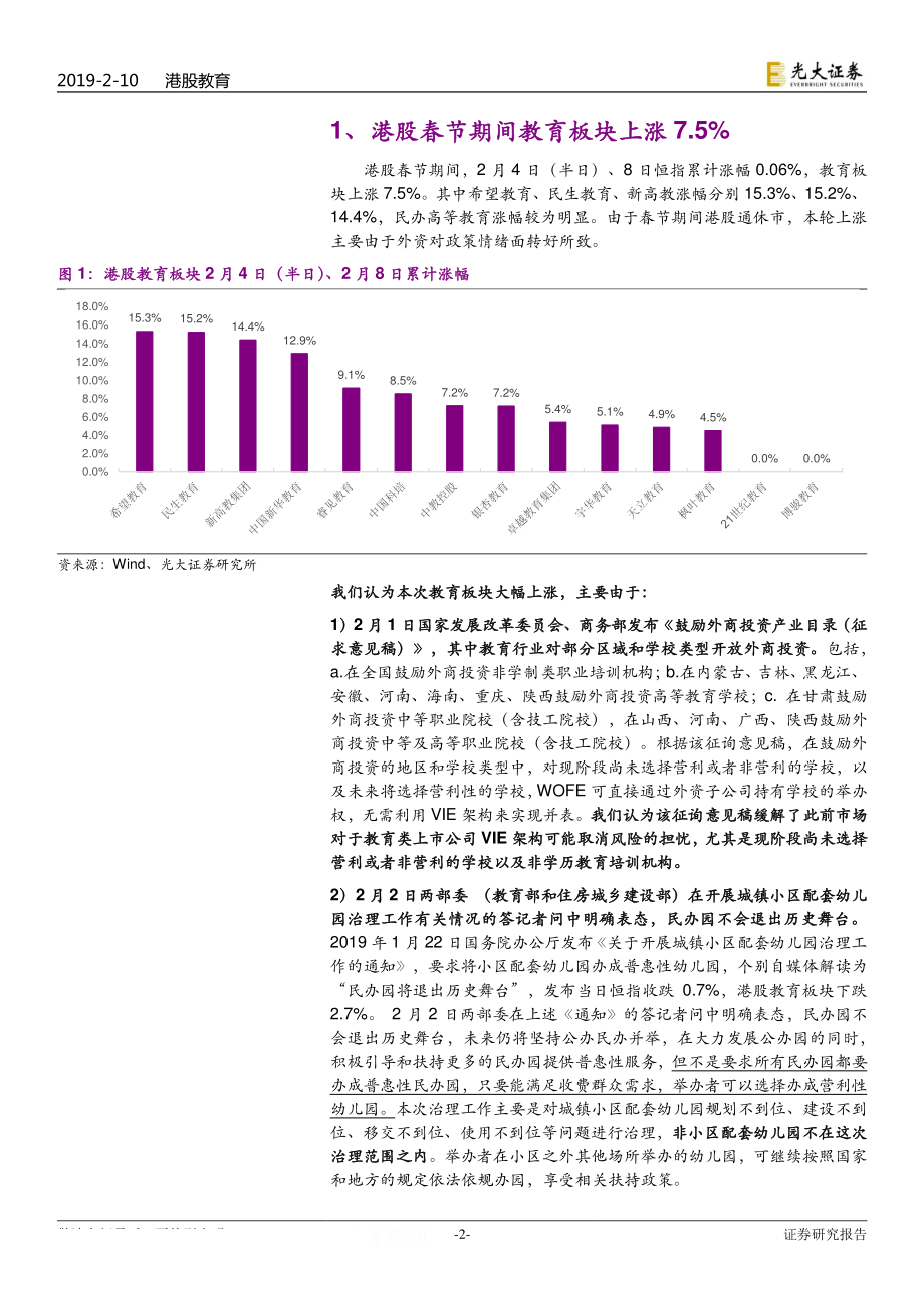 教育行业港股教育板块市场异动点评：政策风险有所缓和春节期间港股教育板块上涨7.5%-20190210-光大证券-11页.pdf_第3页