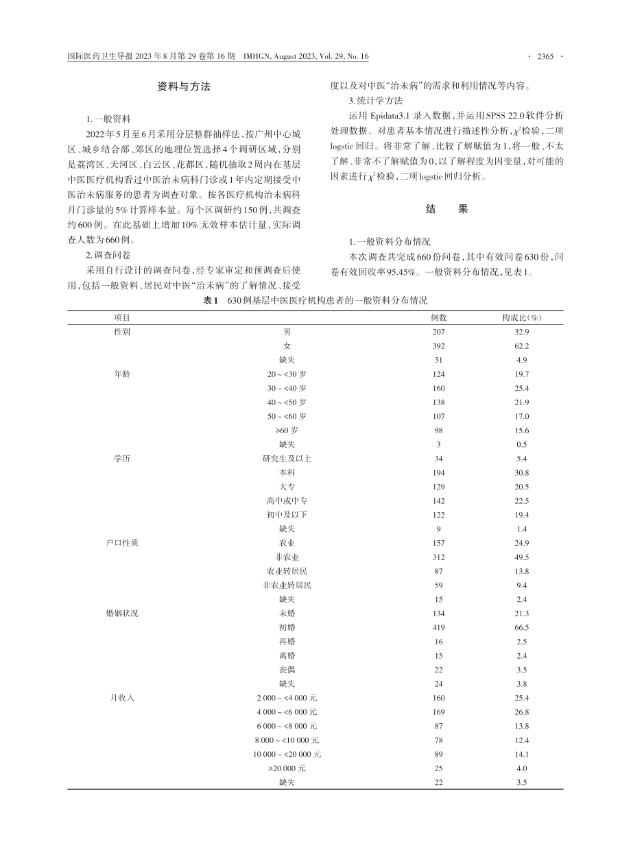 基层中医医疗机构患者对中医“治未病”的认知现状及影响因素分析.pdf_第2页