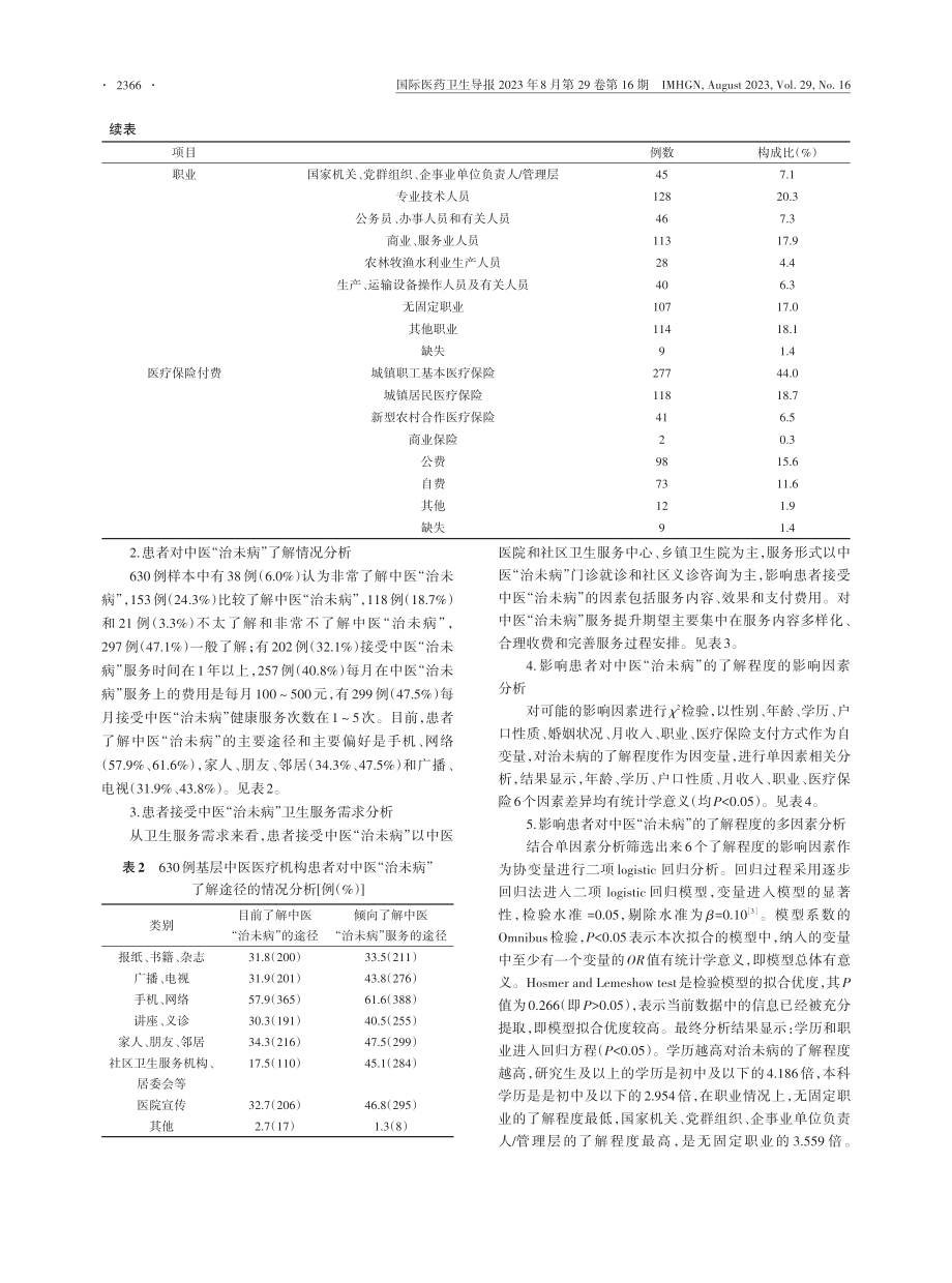 基层中医医疗机构患者对中医“治未病”的认知现状及影响因素分析.pdf_第3页