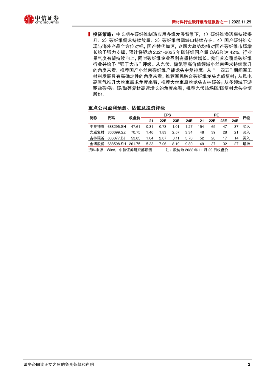 20221129-中信证券-新材料行业碳纤维专题报告之一：风、光、氢、无人机等领域推升需求高性能碳纤维国产替代加速.pdf_第2页