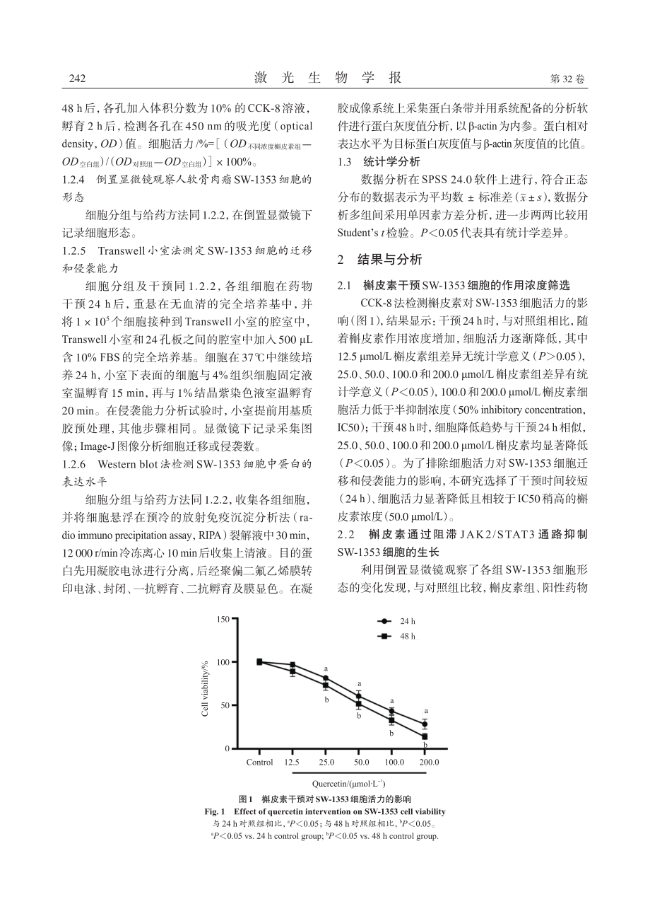 槲皮素阻滞JAK2_STAT3信号通路对软骨肉瘤细胞迁移、侵袭和EMT的抑制作用研究.pdf_第3页