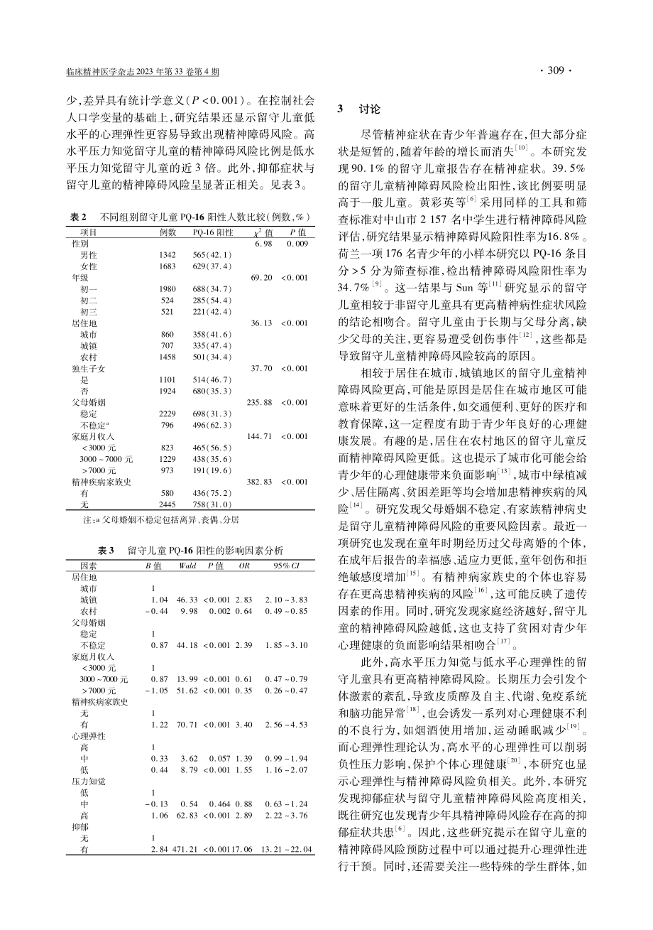 湖南省留守儿童精神障碍风险现况及影响因素.pdf_第3页