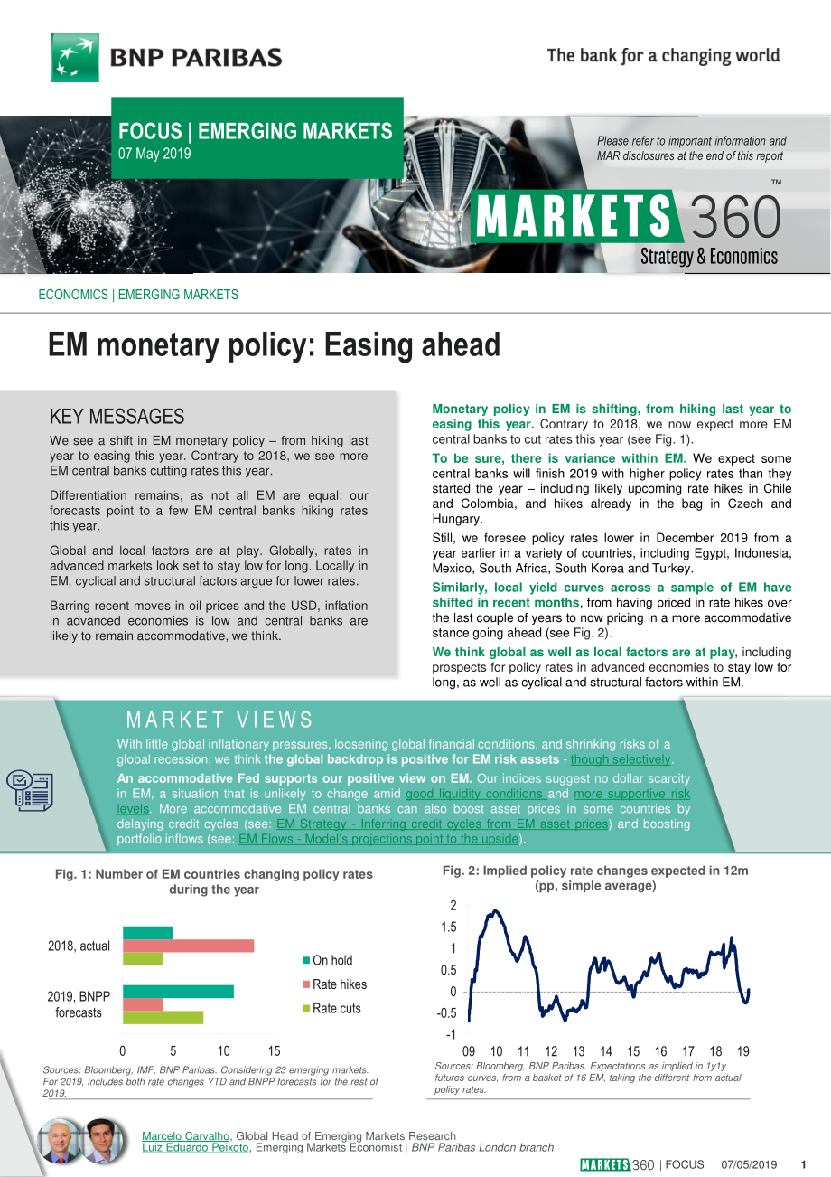 巴黎银行-新兴市场-宏观策略-新兴市场货币政策：即将放松-20190507-11页.pdf_第1页