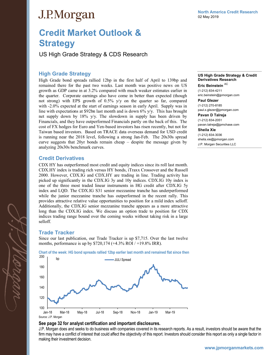 J.P. 摩根-美股-信贷策略-信贷市场展望与策略：美国高级策略与CDS研究-2019.5.2-34页.pdf_第1页