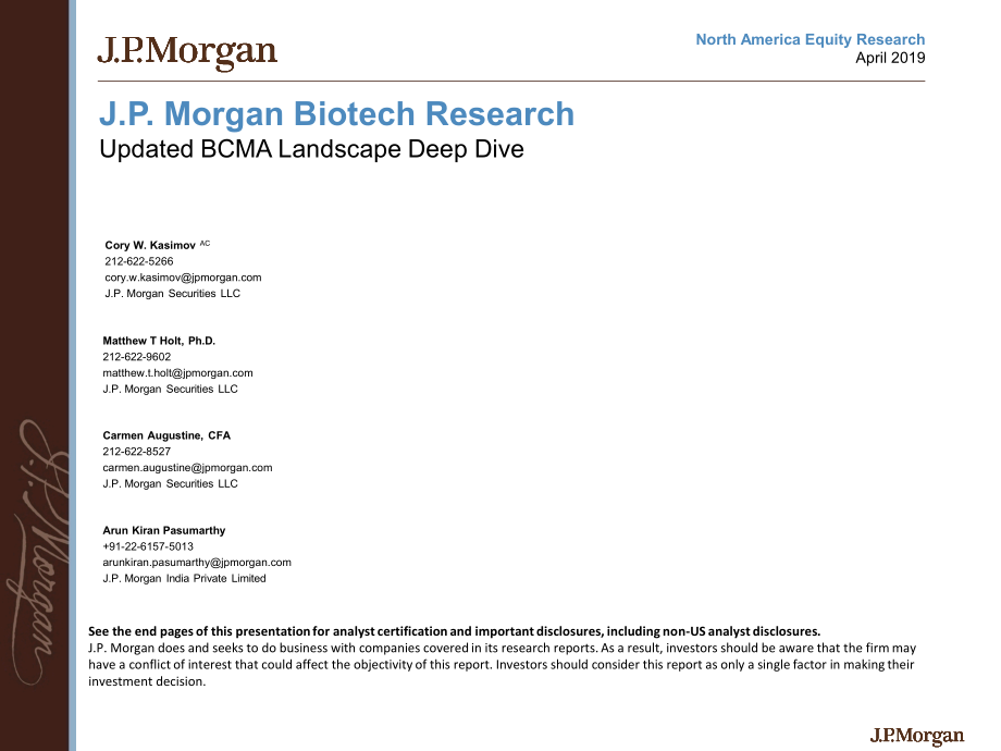 J.P. 摩根-美股-生物科技行业-摩根大通生物科技研究：BCMA深度研究-2019.4-99页.pdf_第1页