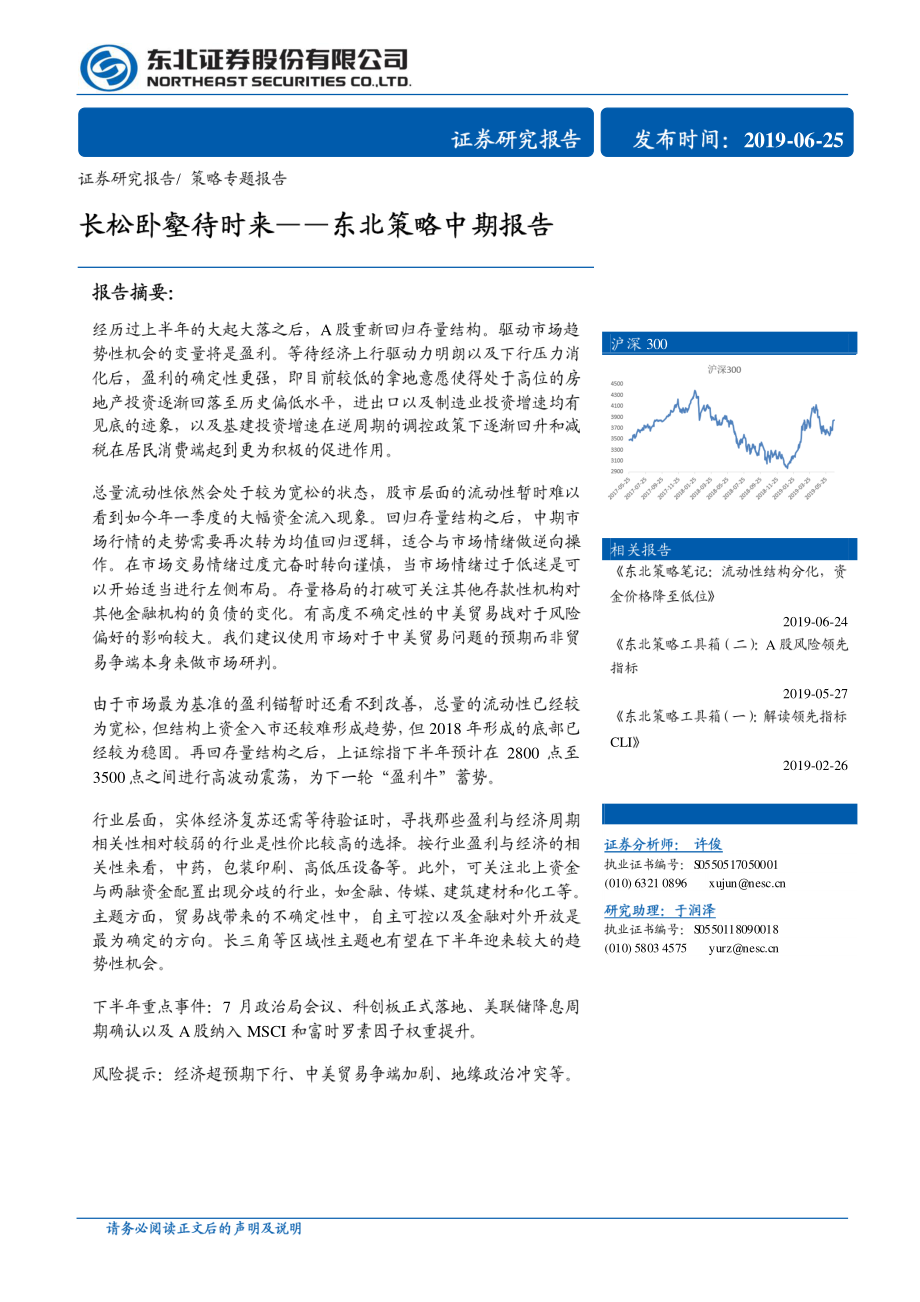 策略中期报告：长松卧壑待时来-20190625-东北证券-36页.pdf_第1页