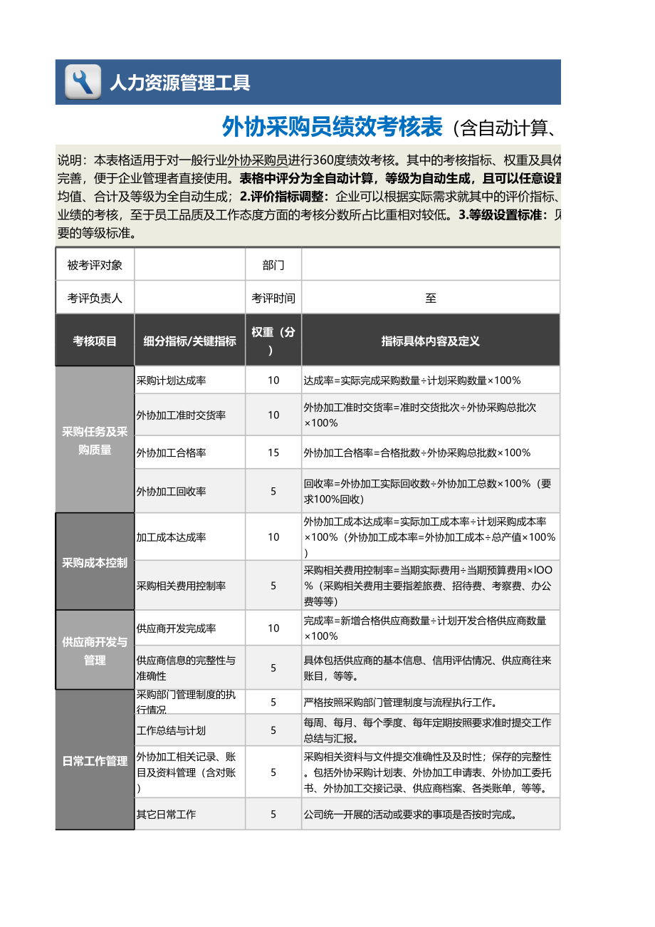 03-4-外协采购员绩效考核表（含自动计算、等级评价） (2).xlsx_第1页