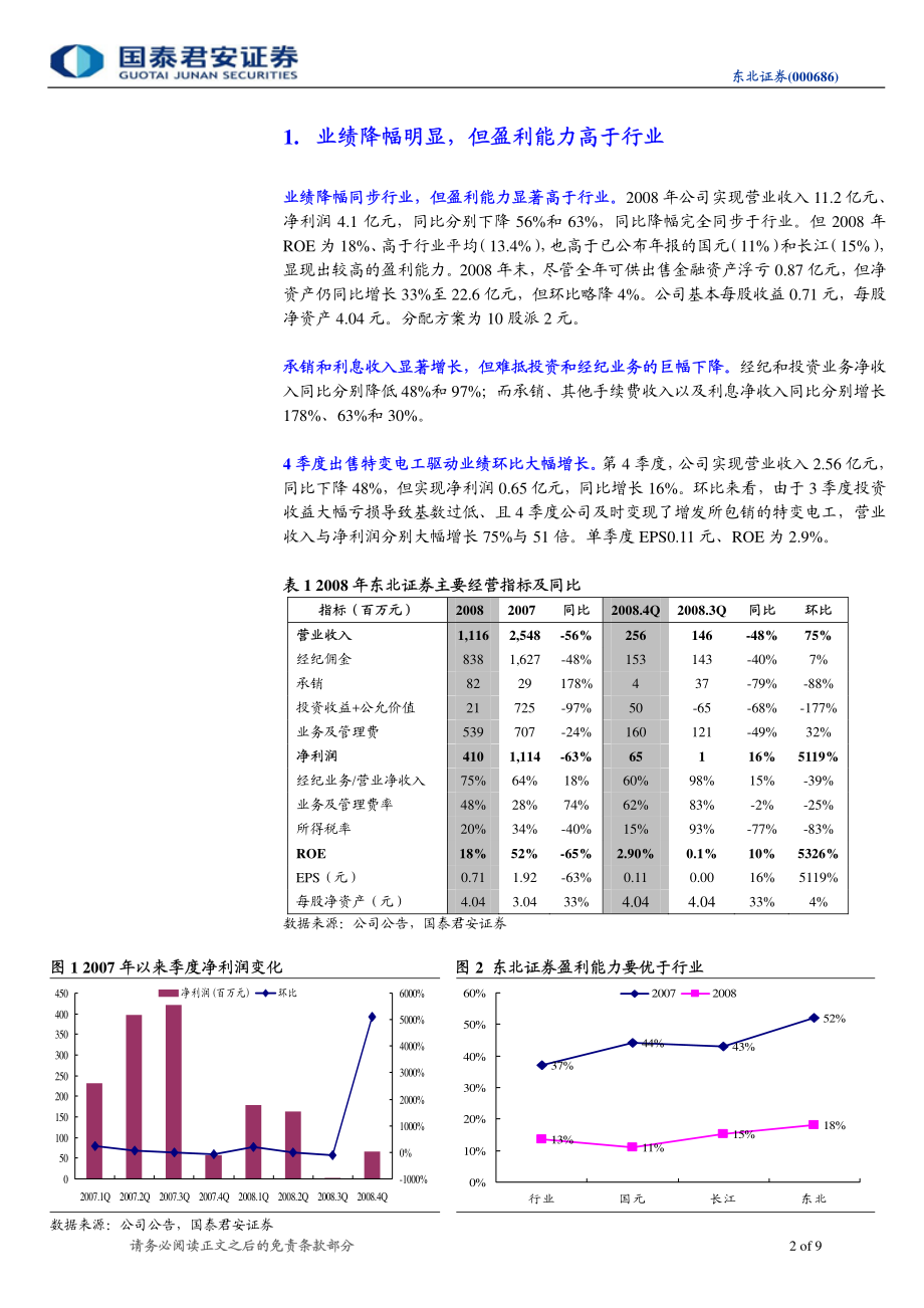 东北证券(国泰君安）-年报点评-佣金率降幅略高于预期-090325.pdf_第2页