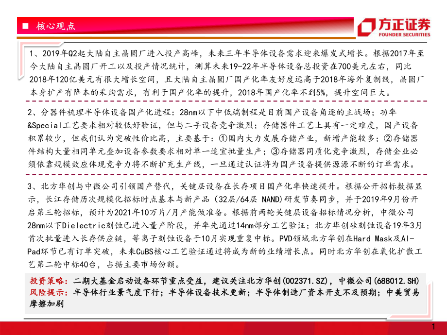 科技行业芯片国产化系列二：大陆自主晶圆厂投产进度、关键半导体设备国产化率分析-20191113-方正证券-21页.pdf_第3页