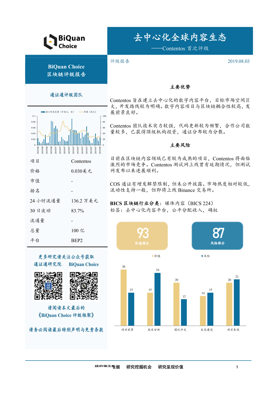 区块链行业：contentos首次评级去中心化全球内容生态-20190803-通证通研究院-13页.pdf_第1页