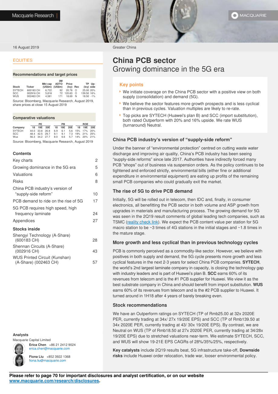 麦格理-中国PCB行业：在5G时代日益占据主导地位-2019.8.16-72页.pdf_第1页