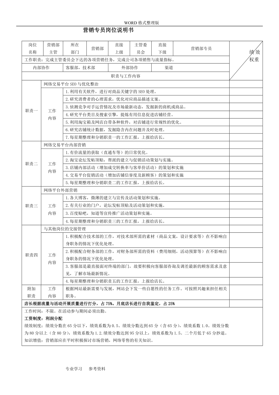 [团队考核]电商各岗位KPI绩效考核表与工作职责-淘宝天猫京东运营实操表格.doc_第2页