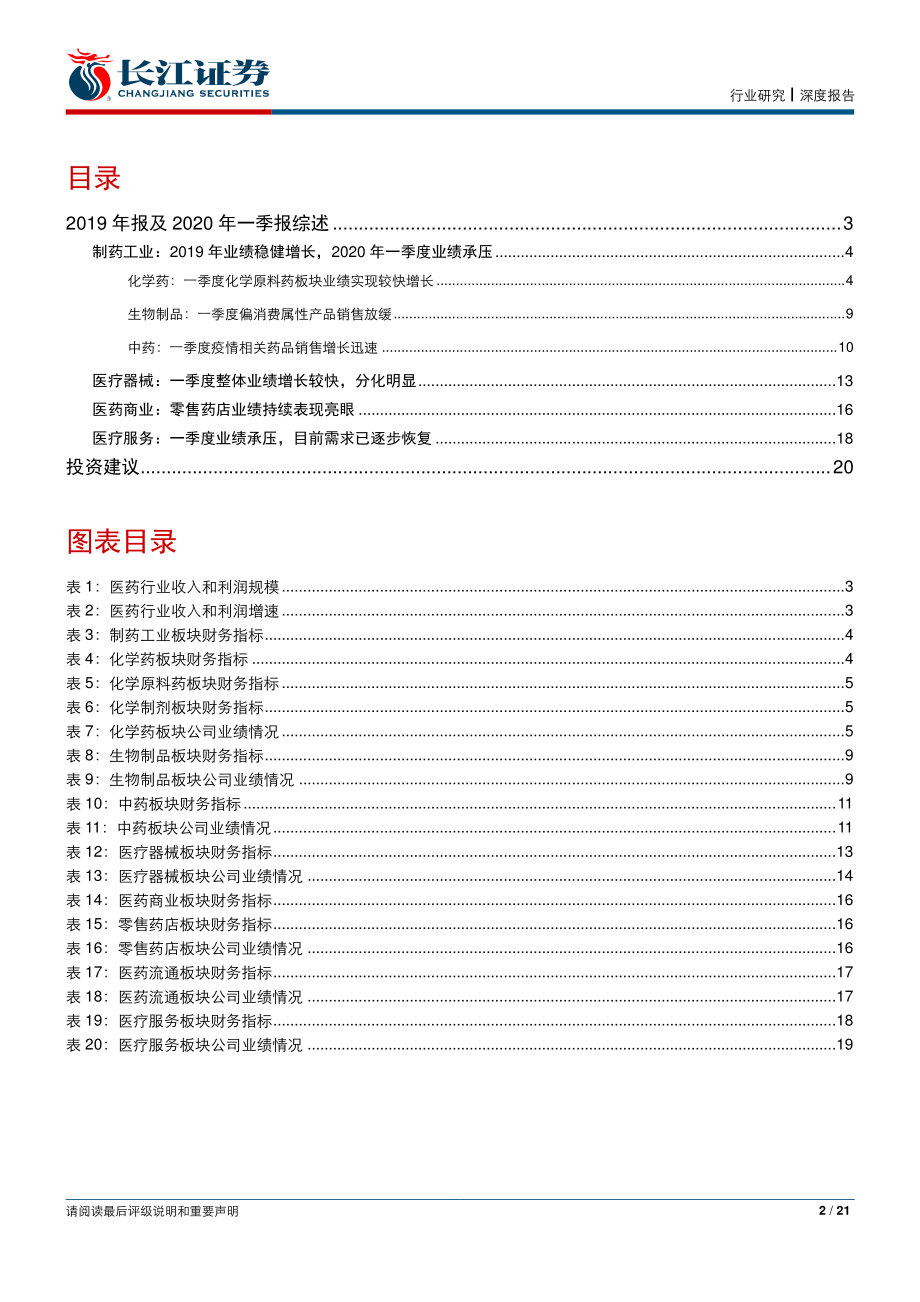 医药行业2019年报及2020年一季报综述-20200505-长江证券-21页.pdf_第3页