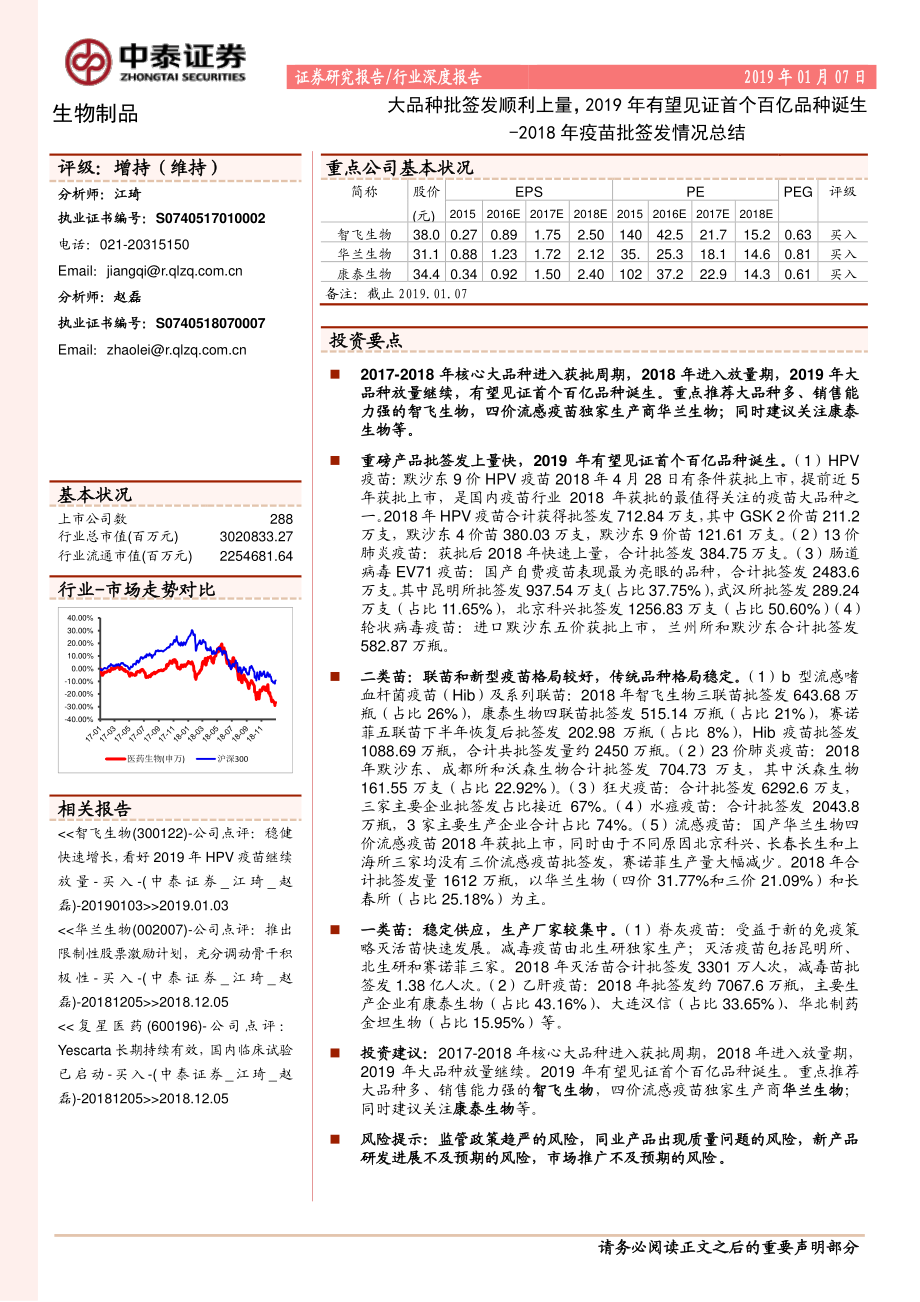 生物制品行业2018年疫苗批签发情况总结：大品种批签发顺利上量2019年有望见证首个百亿品种诞生-20190107-中泰证券-13页.pdf_第1页