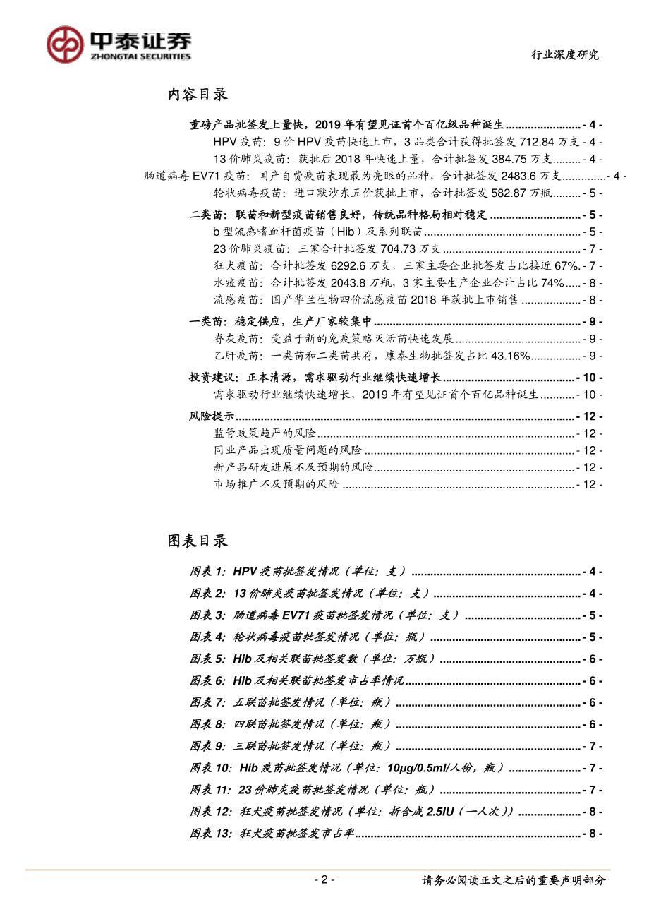 生物制品行业2018年疫苗批签发情况总结：大品种批签发顺利上量2019年有望见证首个百亿品种诞生-20190107-中泰证券-13页.pdf_第3页