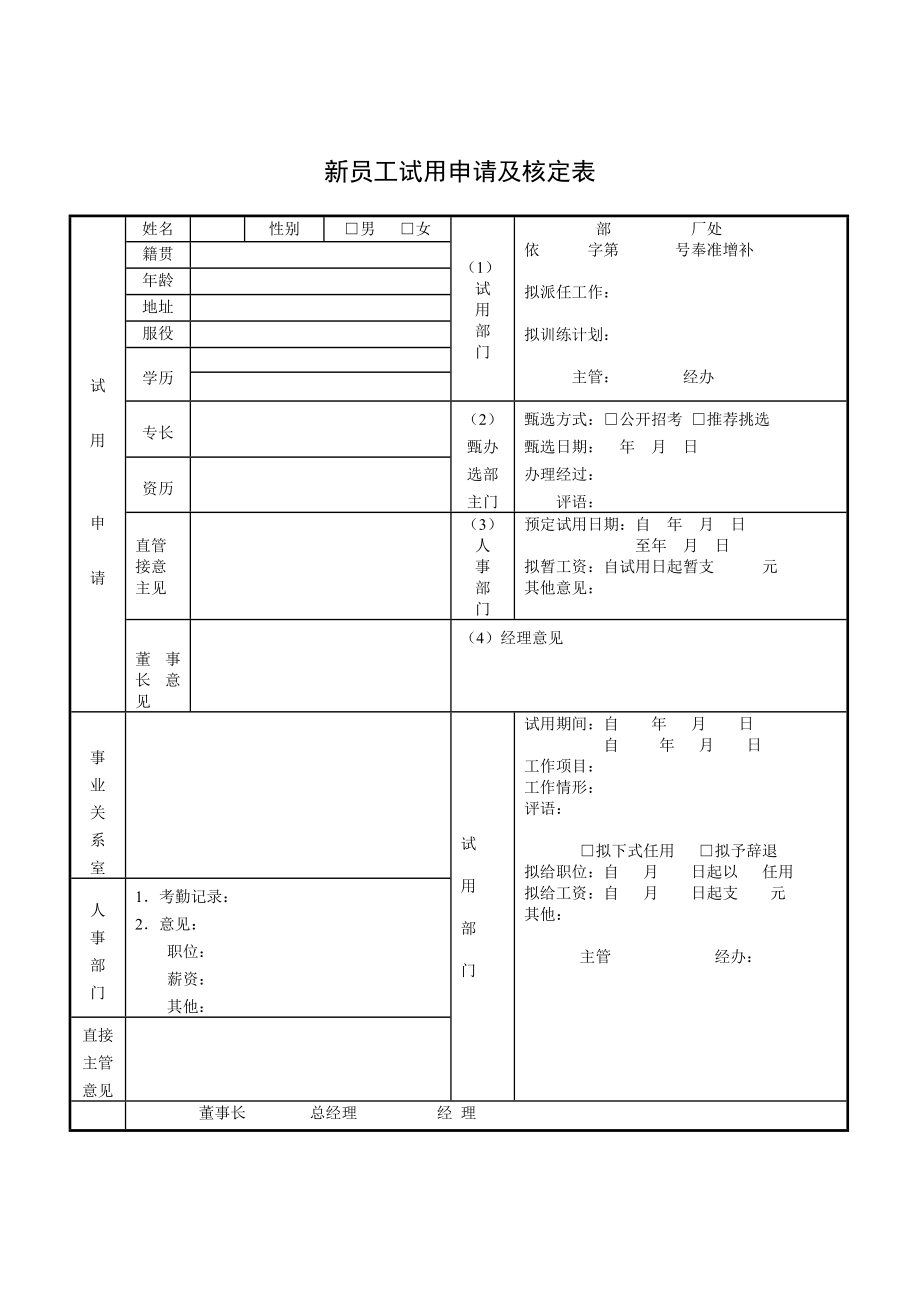 新员工试用申请及审核表.doc_第1页