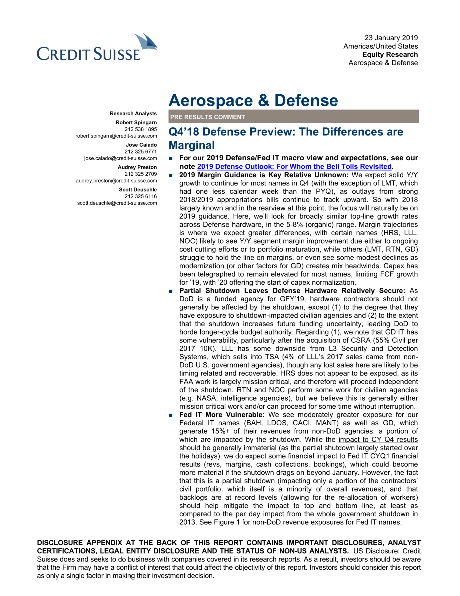 瑞信-美股-航空航天与国防行业-美国航空航天与国防2018年Q4预览：差别不大-2019.1.23-25页.pdf_第1页