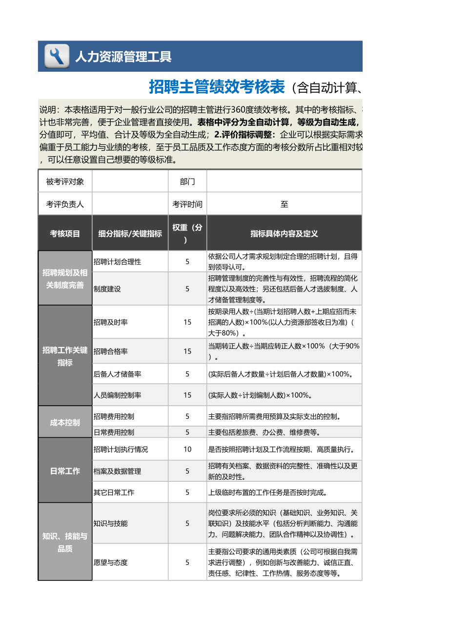 04-6-招聘主管绩效考核表（自动计算、等级评价） (2).xlsx_第1页