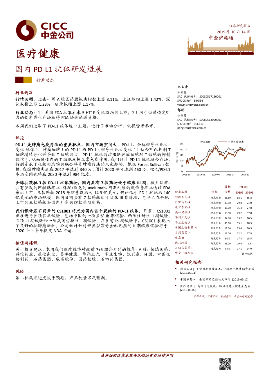 医疗健康行业：国内PD~L1抗体研发进展-20191014-中金公司-15页.pdf_第1页