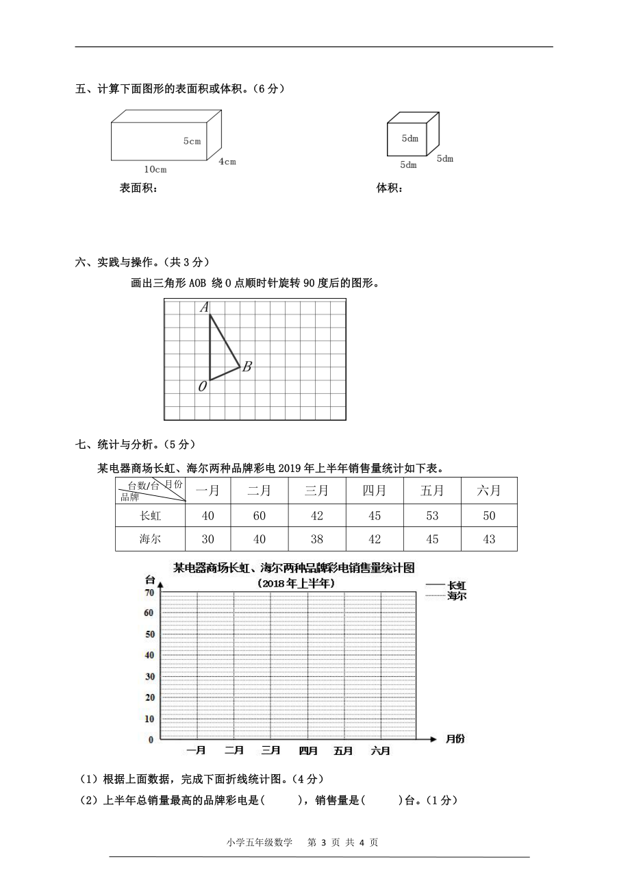 五（下）人教版数学 2022学年期末试卷 - 副本.pdf_第3页