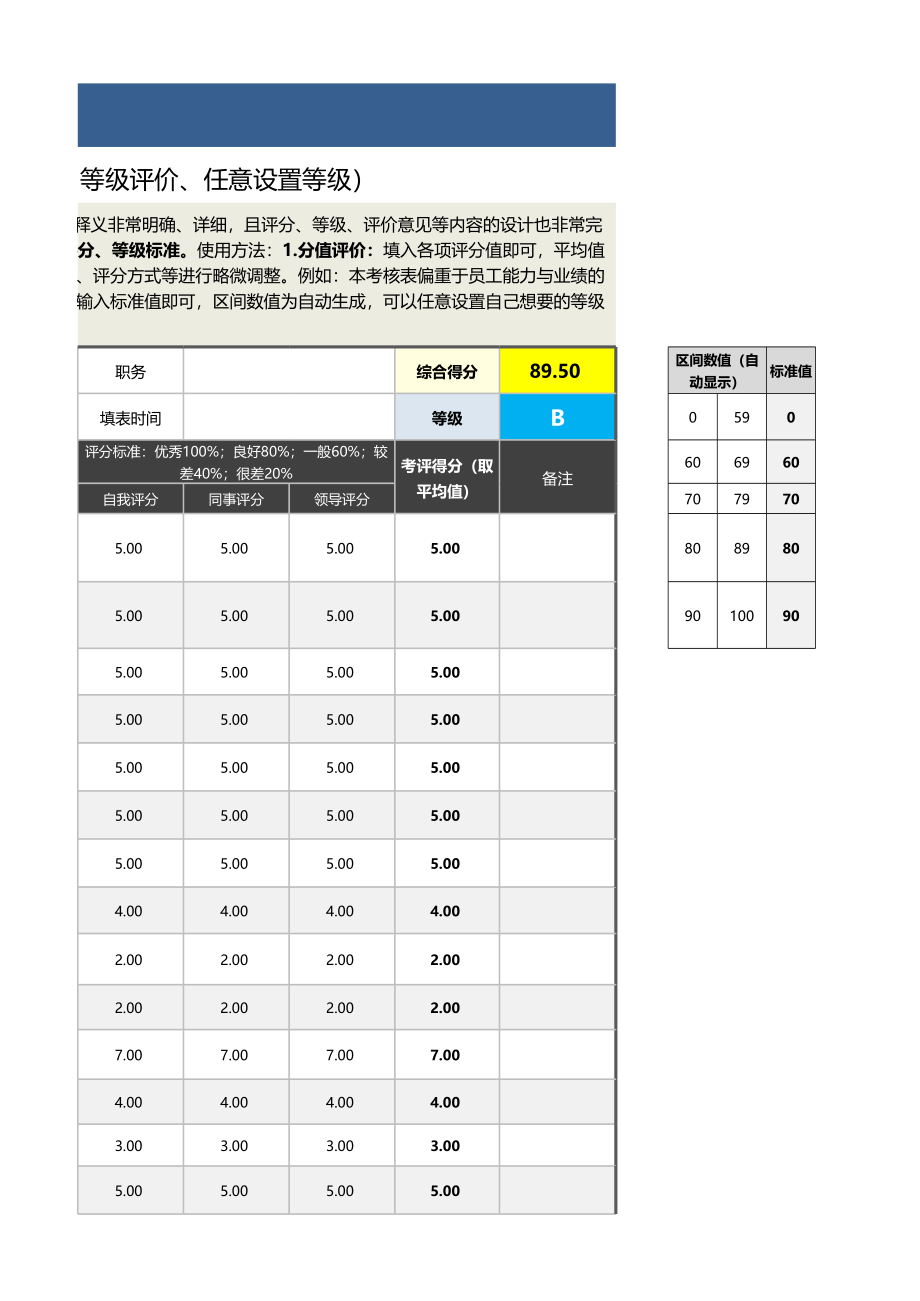 08-7-设备工程师绩效考核表（含自动计算、等级评价） (2).xlsx_第3页