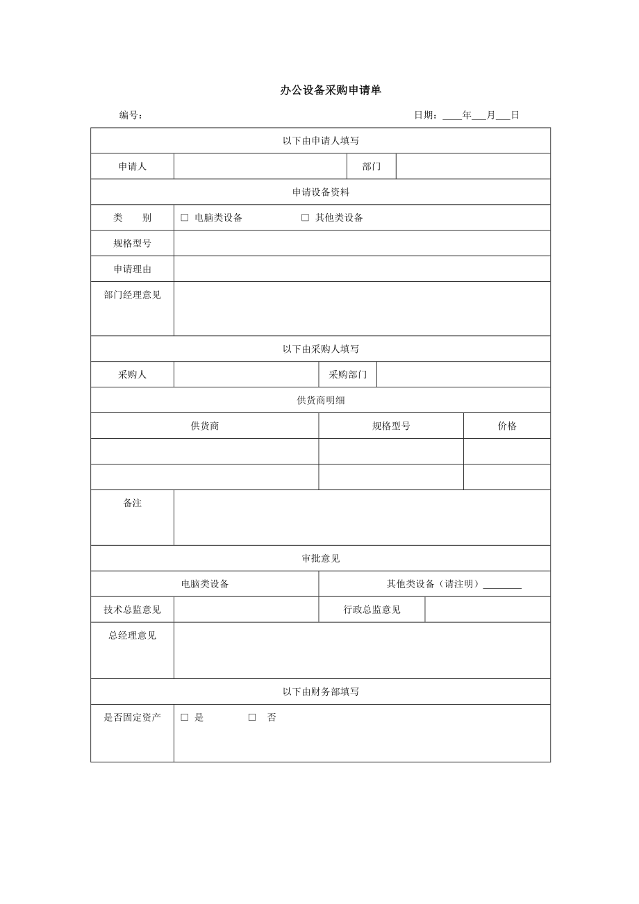 119 办公设备采购申请单-1页.doc_第1页